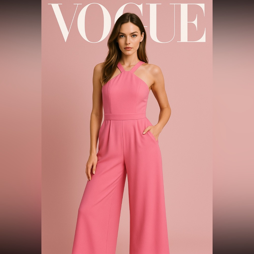 Pink Jumpsuit -ptp 18 -19” waist 16.5 to 17” inseam- 24”